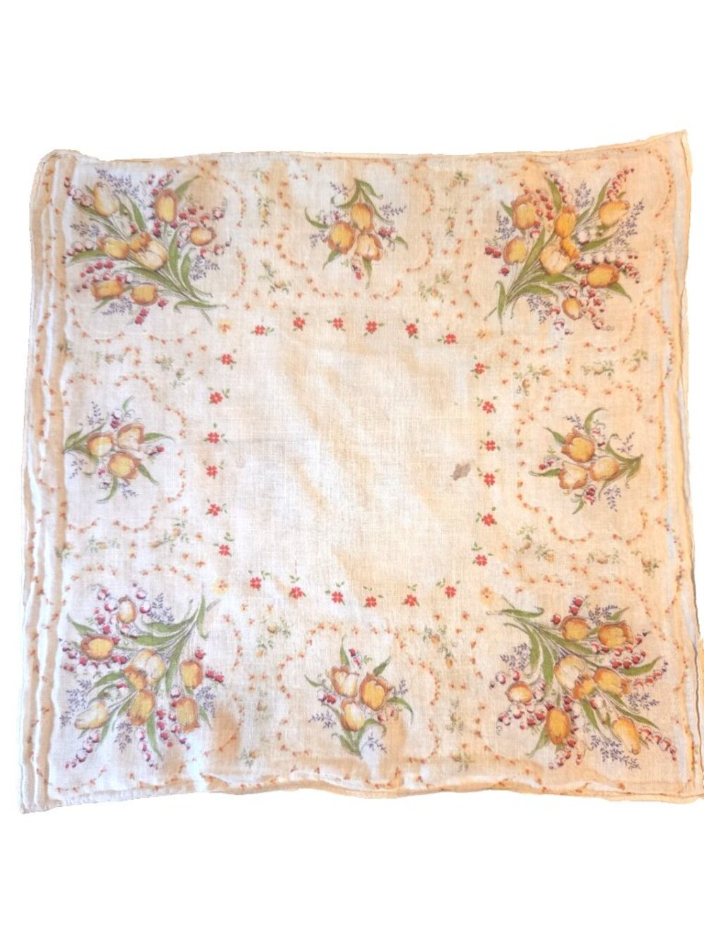 Vintage Hankie with Yellow Tulips 11" Square Something Old Handkerchief